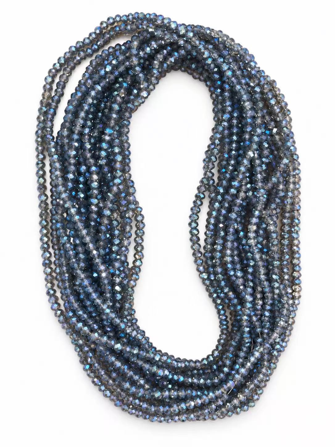 Faceted Glass Beads - Iridescent Midnight Blue Grey, 4.3 x 3.7 mm