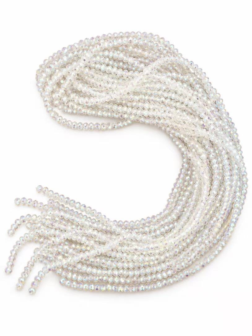 Faceted Glass Beads - Iridescent Crystal White, 4.5 x 4 mm